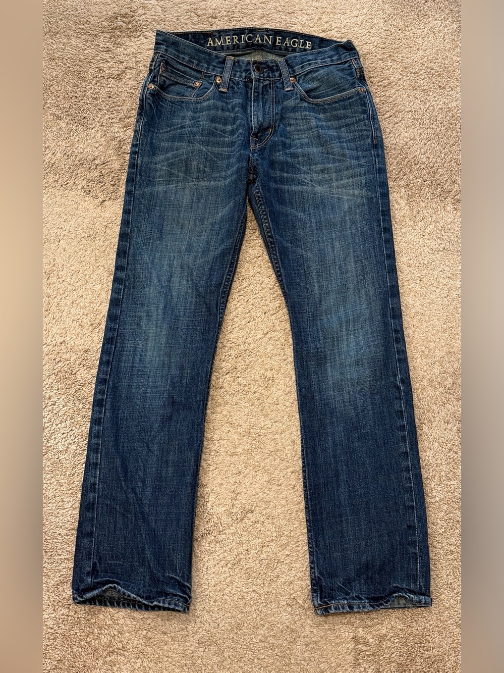 American Eagle Outfitters Men's Slim Straight Jeans in Dark Blue Wash